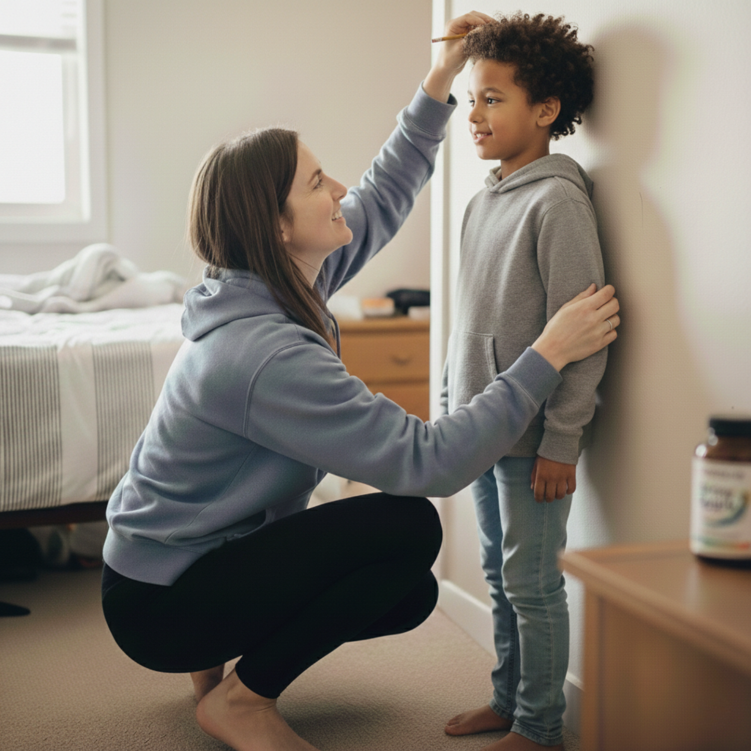 Parent measuring a child